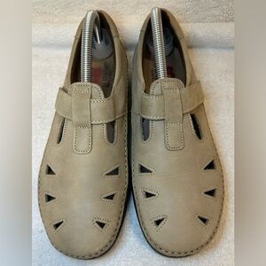 SAS Tripad Comfort women’s Velcro slip on slide in shoes tan cutout design